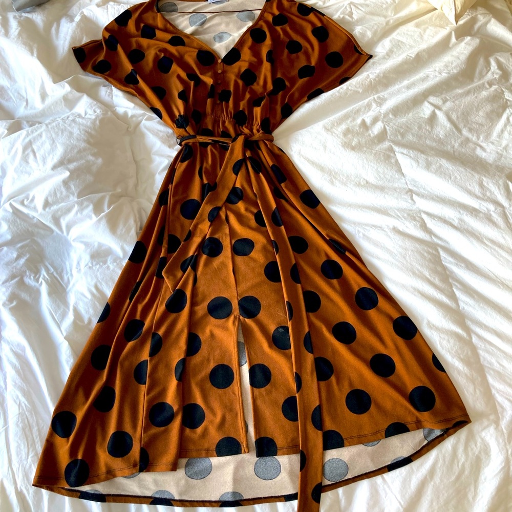 Brown and black polka dot dress